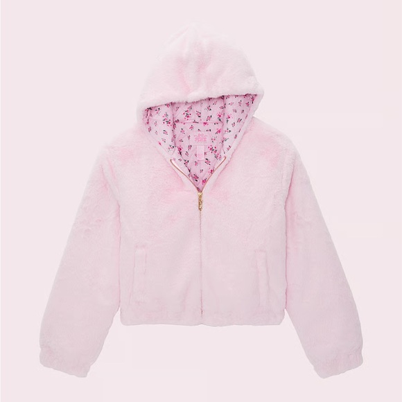 Pink x LoveShackFancy Faux-Fur Crop Bomber Jacket - Picture 4 of 5
